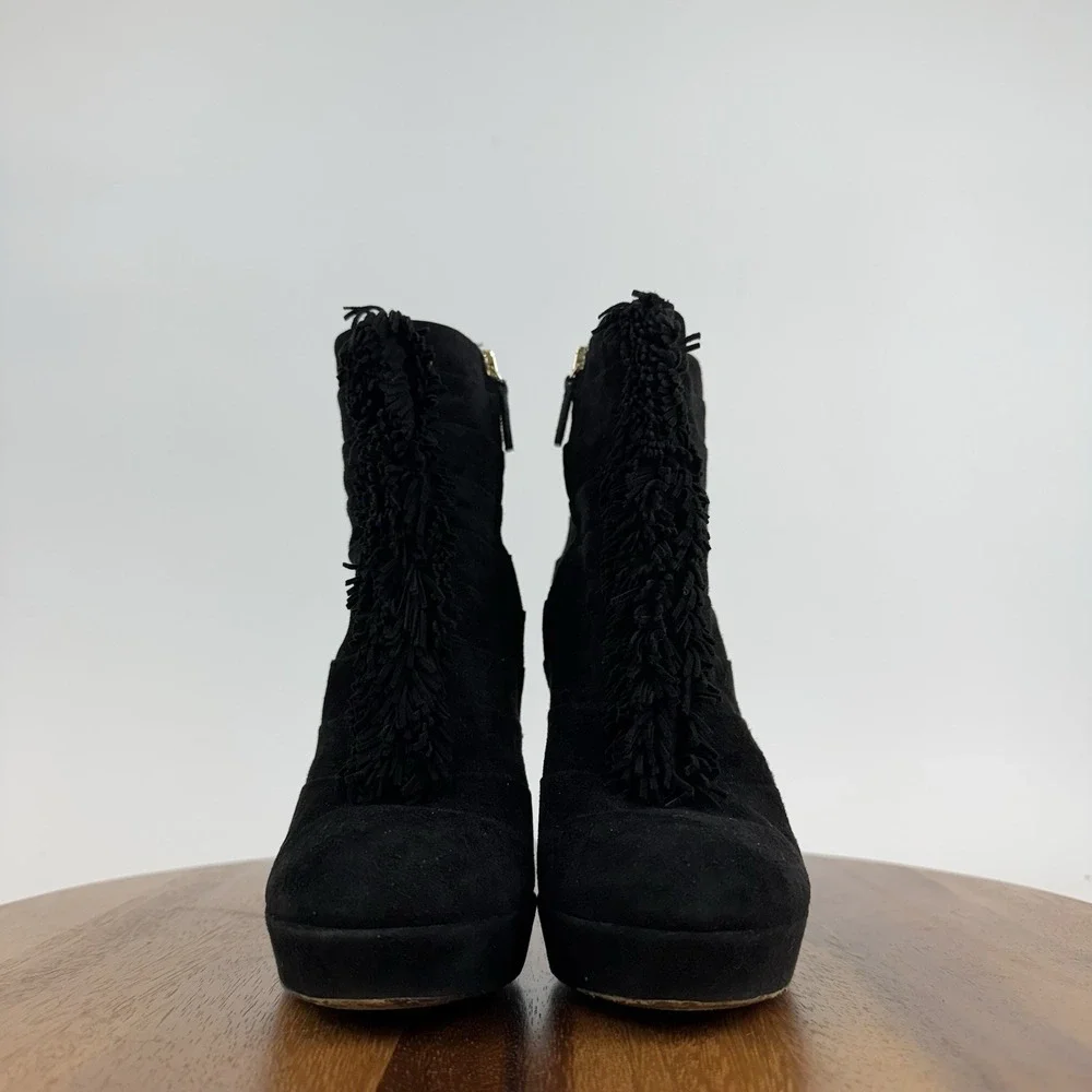 Womens Gucci Black‎ Suede Fringe Trim Platform Heeled Ankle Boots Size EU 37.5